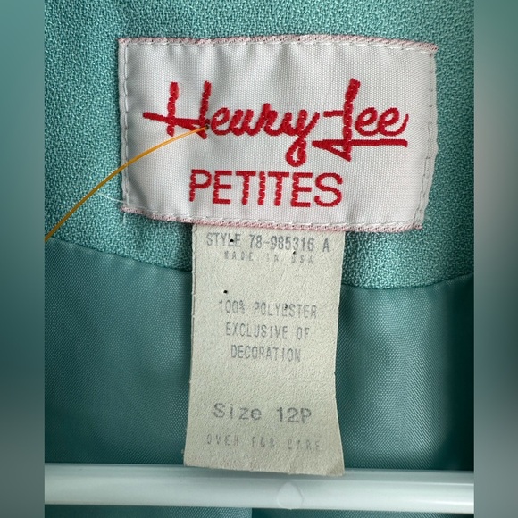 Vintage Henry Lee Teal Green Blazer w/ Lace and Pearl Buttons. Size 12P. - Picture 2 of 4